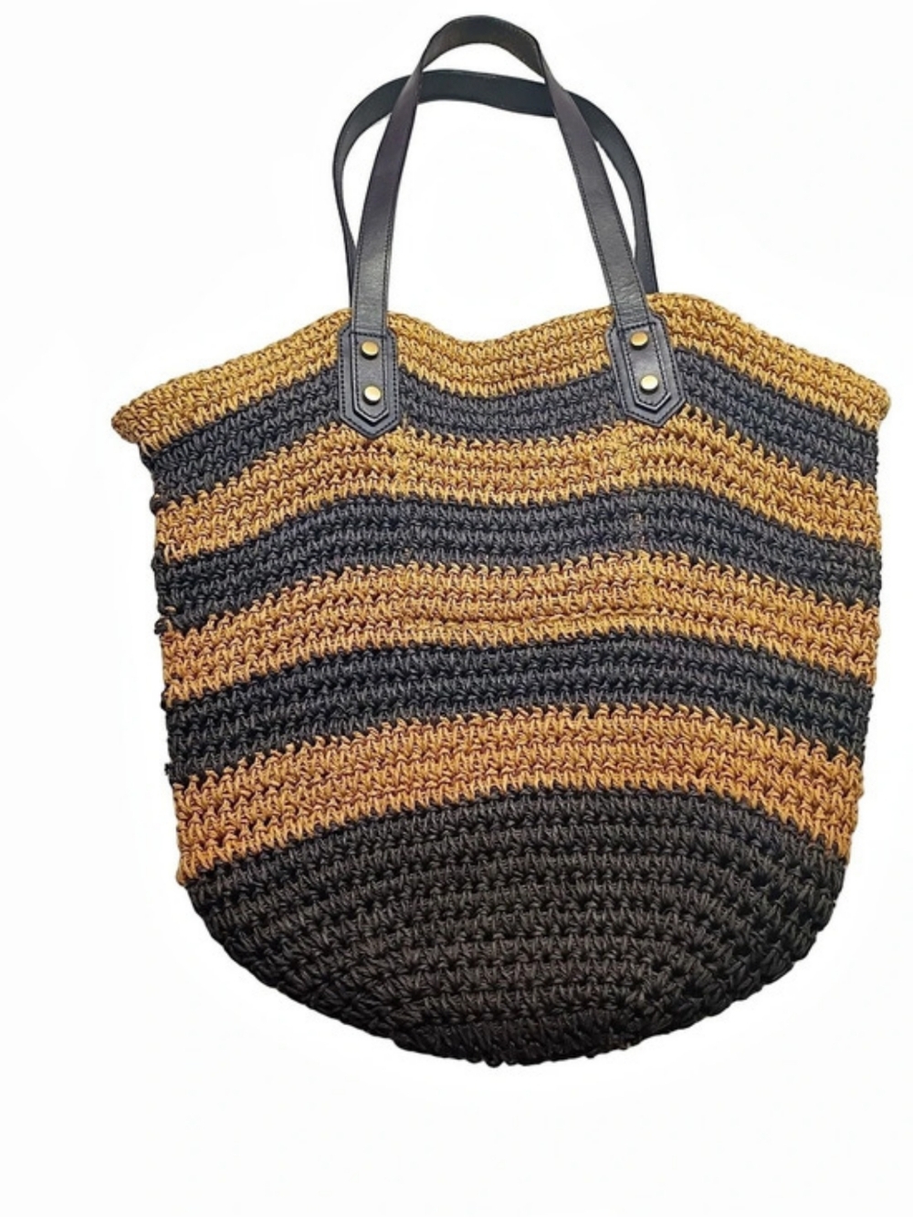 J Crew Striped Crochet Tote in Black & Brown Like New